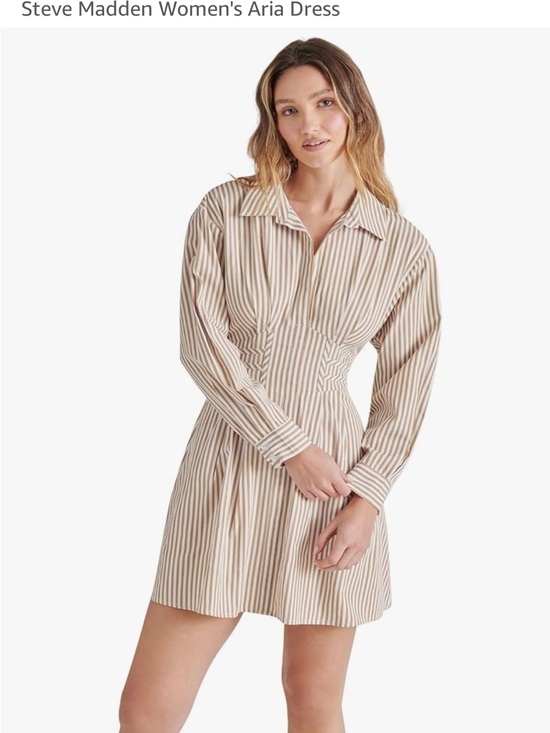 Steve Madden Dresses & Skirts - Steve Madden Tan and White Striped Long Sleeve Shirt Dress. Sz Sm. NWT
